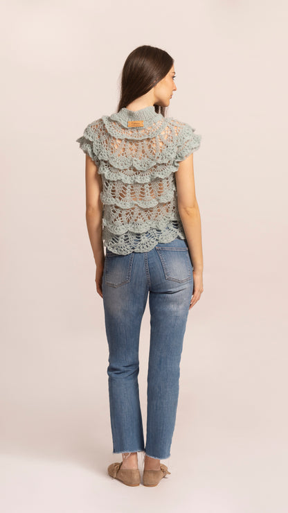 KNIT BOUCLÉ VEST, CIELO