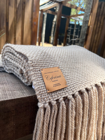 HAND-SPUN RAW WOOL THROW, AZTECA