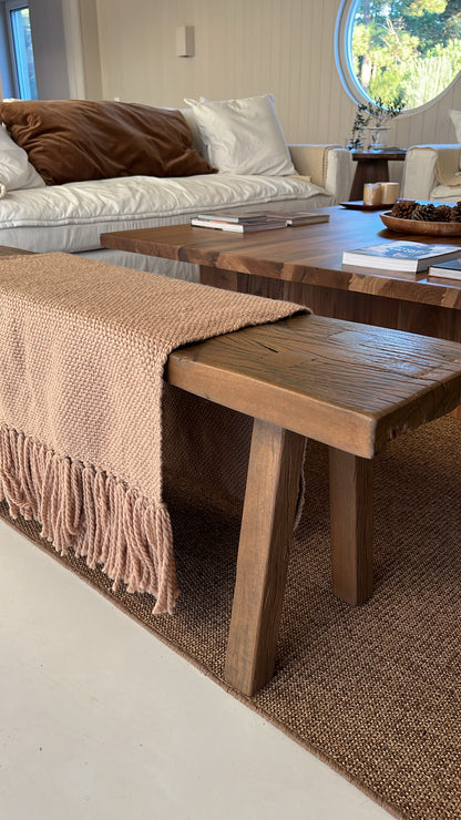 HAND-SPUN RAW WOOL THROW, AZTECA