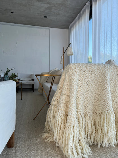 TEXTURED PURE WOOL THROW, CLOUDY