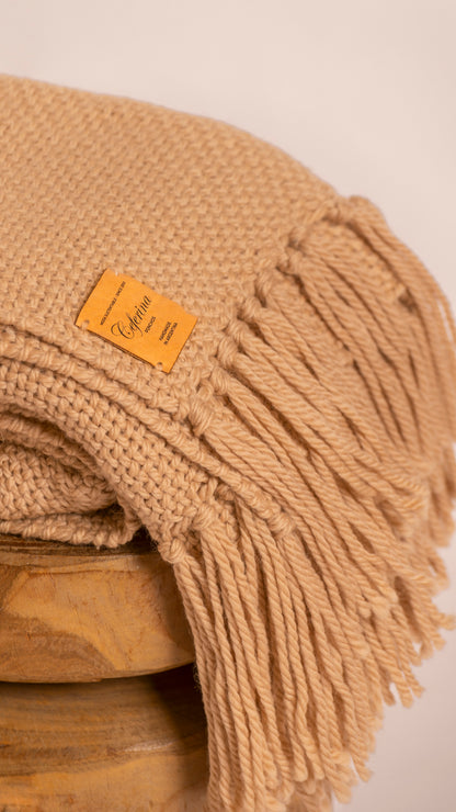 HAND-SPUN RAW WOOL THROW, AZTECA