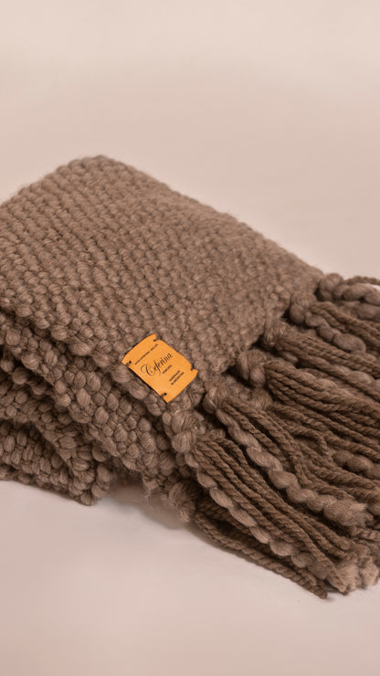 FLAMA HERITAGE THROW in Grey - Folded view displaying leather logo tag
