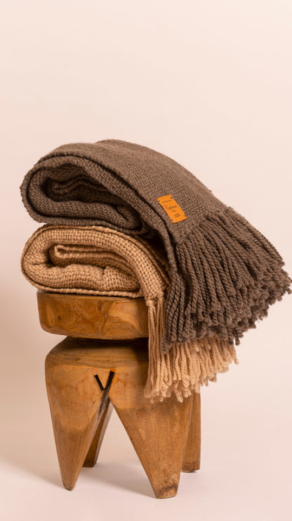 HAND-SPUN RAW WOOL THROW, AZTECA