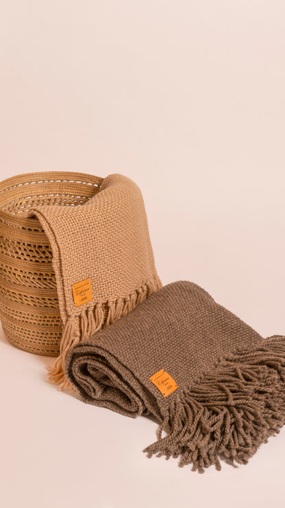 HAND-SPUN RAW WOOL THROW, AZTECA