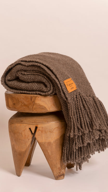 HAND-SPUN RAW WOOL THROW, AZTECA